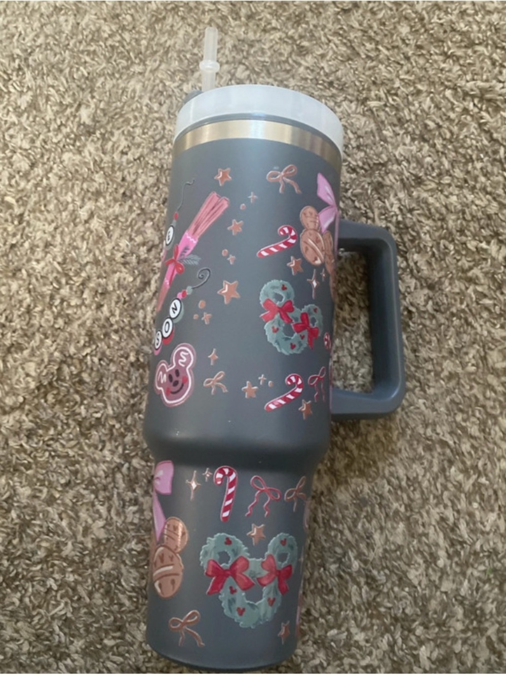 Gray Holiday Travel Tumbler with Handle - Unbranded
